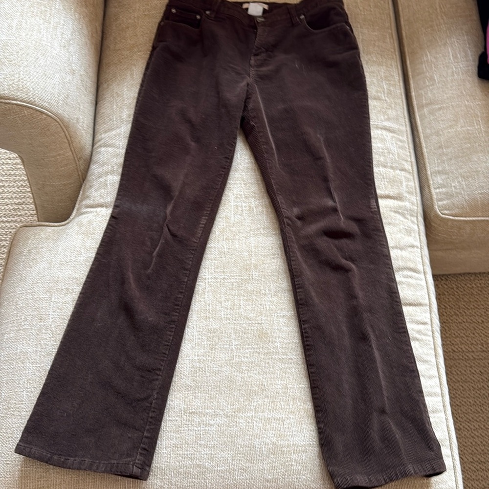 Chocolate brown corduroy pants.